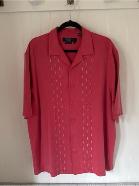 Nat Nast 100% Silk Men's Dusty Coral Short Sleeve Guayabera Style Shirt size XL